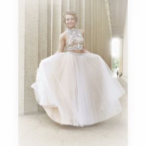 Sherri Hill cream prom dress. Two piece
